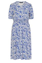 YOURS blauwe jurk met bladprint en inkeping in de hals