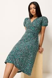 M&Co Petite Green Ditsy Floral Midi Wrap Dress | M&Co 1