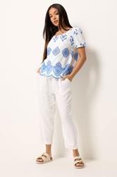 M&Co Petite White & Blue Broderie Cotton Top | M&Co 1