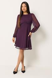 M&Co Petite Berry Purple Long Sleeve Chiffon Dress | M&Co 1