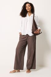 M&Co Chocolate Brown Stripe Wide Leg Trousers | M&Co 3