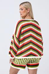 LIMITED COLLECTION Plus Size Ivory White & Green Crochet Top | Yours Clothing 3