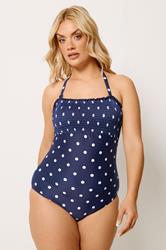 YOURS Plus Size Navy Blue Polka Dot Shirred Swimsuit | Yours Clothing 2