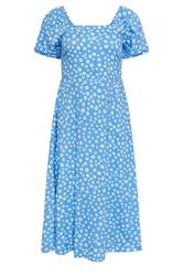 PixieGirl Petite Blue Daisy Puff Sleeve Midi Dress