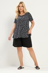 YOURS Plus Size Black & White Ditsy Floral Ribbed T-Shirt | Yours Clothing 1