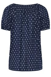 LTS Tall Navy Blue Polka Dot Cotton Dobby Top | Long Tall Sally 2