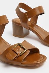 LTS Brown Buckle Block Heel In Standard Fit | Long Tall Sally 6
