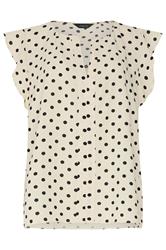 M&Co blusa blanca marfil con lunares y volantes