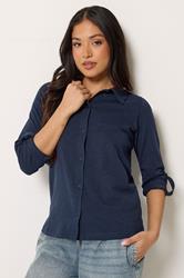 PixieGirl Petite Women's Navy Blue Button Cotton Shirt | PixieGirl 3