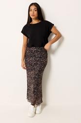M&Co Petite Brown Abstract Print Mesh Maxi Skirt | M&Co 1