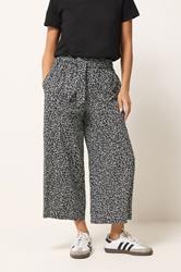 PixieGirl Petite Women's Black Leaf Print Cropped Trousers | PixieGirl 1