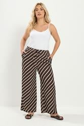 YOURS Plus Size Brown Striped Crinkle Wide Leg Trousers | Yours Clothing 1