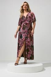 YOURS LONDON Plus Size Burgundy Red Floral Abstract Mesh Dress | Yours Clothing 3