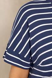 EVANS Plus Size Navy Blue Stripe Cotton T-Shirt | Evans 4