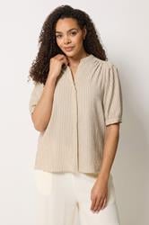 M&Co Brown Stripe Textured Puff Sleeve Shirt | M&Co 1