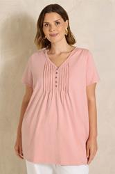 EVANS Plus Size Pink Short Sleeve Cotton Henley Top | Evans 3