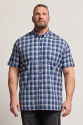 D555 Big & Tall Navy Blue Check Pocket Short Sleeve Shirt | BadRhino 3