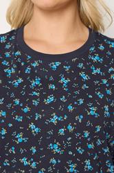 YOURS Plus Size Navy Blue Ditsy Floral Boxy T-Shirt | Yours Clothing 4