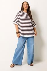 YOURS Plus Size Chocolate Brown Stripe Longline Ringer T-Shirt | Yours Clothing 1