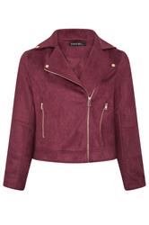 EVANS Curve Berry Red Suedette Biker Jacket