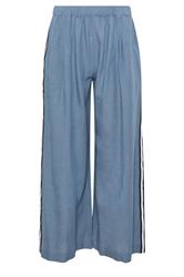 PxieGirl Petite Women's Blue Side Stripe Linen Wide Leg Trousers | PixieGirl 5