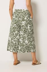 YOURS Plus Size Khaki Green Leaf Print Culottes | Yours Clothing 4