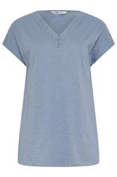 LTS Tall Mid Blue Crochet Lace Cotton V-Neck T-Shirt