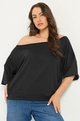 YOURS Plus Size Black Off Shoulder Sweatshirt | Yours Clothing 3