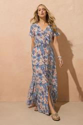LTS Tall Women's Navy Blue Floral Button Maxi Dress | Long Tall Sally 3