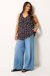 YOURS Plus Size Black Daisy Print Vest Top | Yours Clothing 1
