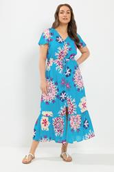 YOURS Plus Size Blue Block Print Dress | Yours Clothing 1