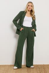 LTS Tall Women's Dark Green Linen Pleated Wide Leg Trousers | Long Tall Sally 1