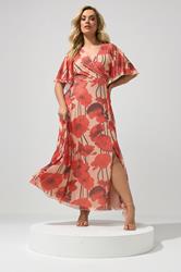YOURS LONDON Plus Size Natural Brown Floral Abstract Mesh Dress | Yours Clothing 1