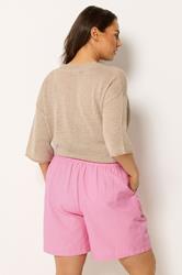 YOURS Plus Size Pink Crochet Drawstring Shorts | Yours Clothing 2