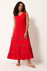 M&Co Red Sleeveless Tiered Maxi Dress | M&Co 2