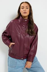 YOURS Plus Size Red Faux Leather Funnel Neck Jacket | Yours Clothing 1