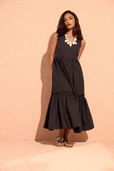 PixieGirl Petite Women's Chocolate Brown Cotton Frill Tiered Midi Dress | PixieGirl 3