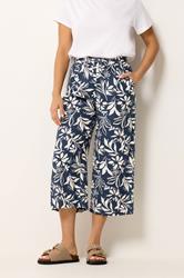 M&Co Petite Navy Blue Floral Linen Culottes | M&Co 1