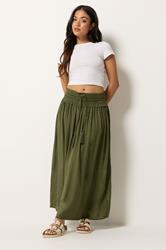 PixieGirl Petite Women's Olive Green Tie Waist Maxi Skirt | PixieGirl 3