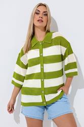LIMITED COLLECTION Plus Size Green Stripe Boxy Knitted Shirt | Yours Clothing 3