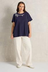 EVANS Plus Size Navy Blue Beaded Flower T-Shirt | Evans 2