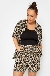 YOURS Curve Plus Size Stone Brown Leopard Print Jersey Shorts