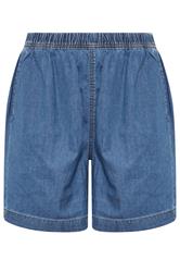 YOURS Curve Mid Blue Elasticated Denim Shorts