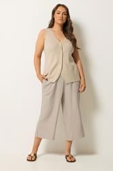 YOURS Plus Size Natural Brown Cropped Wide Leg Linen Trousers | Yours Clothing 2