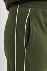 LTS Tall Women's Khaki Green Cotton Pipe Quarter Zip Sweatshirt & Wide Leg Trousers Set 8