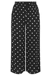 YOURS Curve Black Polka Dot Crinkle Beachwear Wide Leg Trousers