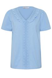 M&Co Blue Short Sleeve Frill Cotton Blouse | M&Co 6