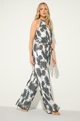 LTS Tall Women's Navy Blue Tie Dye Halterneck Jumpsuit | Long Tall Sally 1