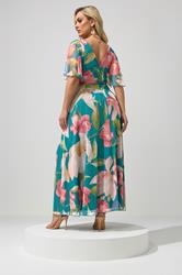 YOURS LONDON Plus Size Teal Floral Print Maxi Wrap Dress | Yours Clothing 1