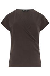 M&Co Chocolate Brown Grown-on Sleeve Cotton Wrap Top